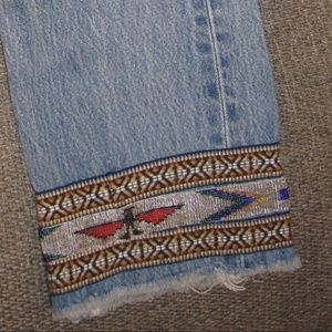 Vintage beaded raw hem Levi's cropped jeans